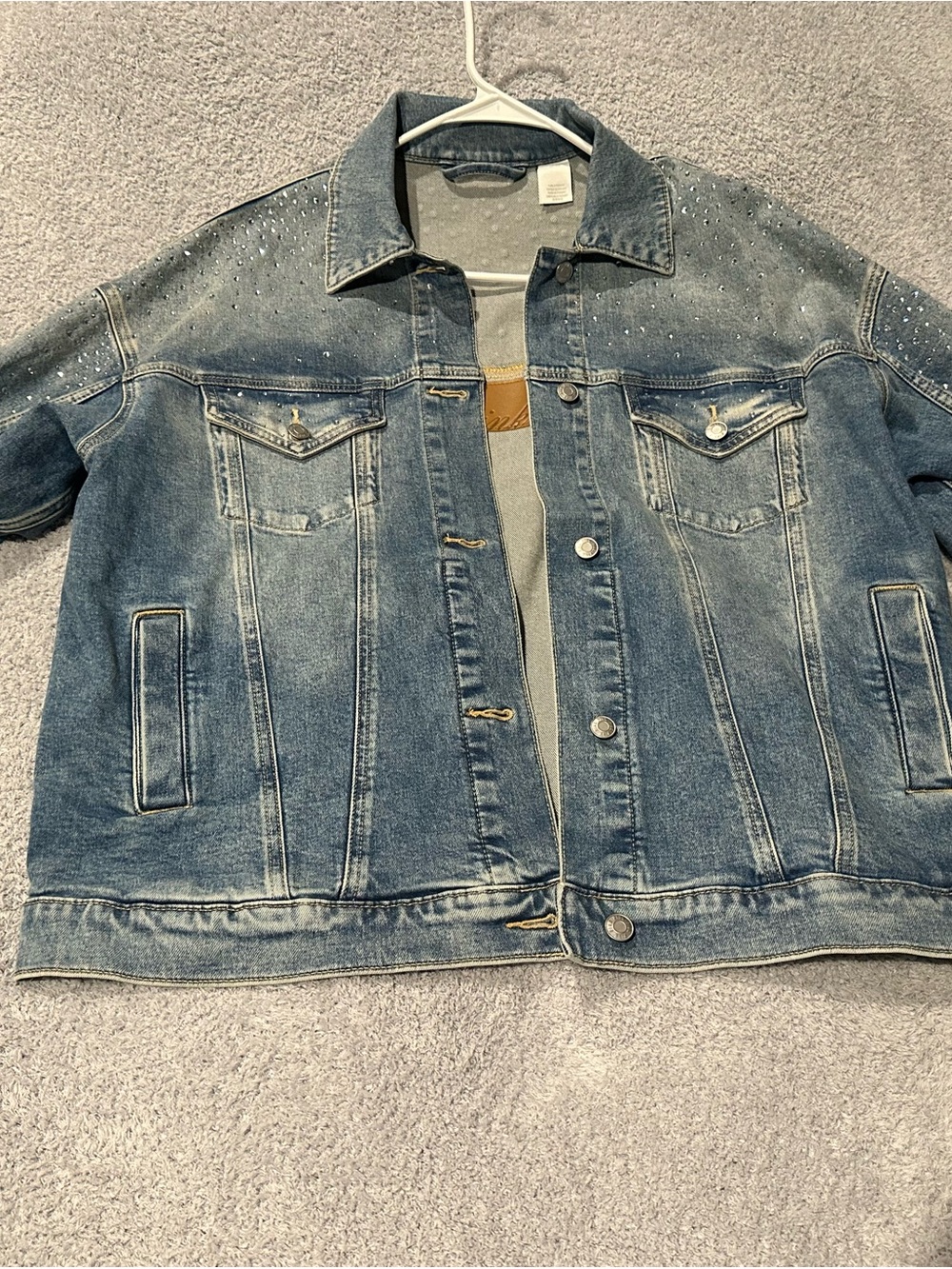 Women's Victorias Secret PINK Denim Jacket with Rhinestones oversized boyfriend